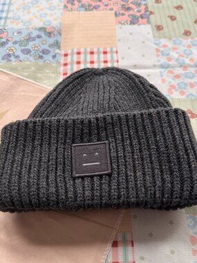 Acne Studios Pansy Face Collection Dark Grey Knit Beanie